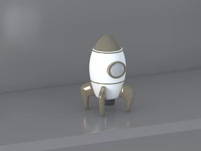 Simple White And Brown Rocket Model Displayed On Grey Platform 3d model