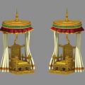 Ornate Golden Canopied Leisure Chairs With Red Green Trim And Elegant Design