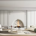Elegant Modern Living Room With Arched Fireplace Decorative Walls And White Furniture