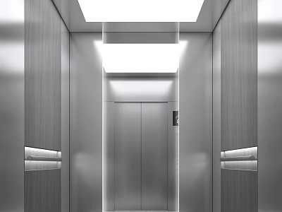 Modern Stainless Steel Elevator Interior Design With Bright Lighting And Sleek Elements 3d model