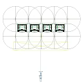 Hut Shaped Booths With LOGO Signs Human Figure Standee Ladders And Green Ground