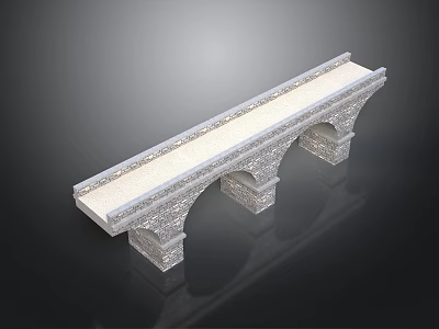 Detailed 3D Model of Stone Arch Bridge With Three Arches and Textured Surface 3d model