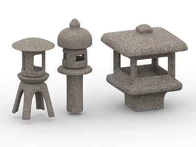 Traditional Style Stone Outdoor Lanterns With Various Designs For Garden Decoration 3d model