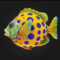 Vibrant Yellow Fish With Blue Spots Green Fins And Big Eyes 3D Illustration