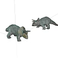 Two Green Triceratops Dinosaur Toys With Realistic Textured Skin And Poses