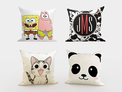 Cute Decorative Pillows with Cartoon Characters Animal Designs and Letter Print 3d model