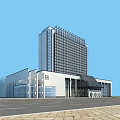 Modern High Rise Hotel Building With Glass Facade And Green Landscape