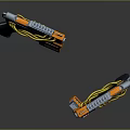 Futuristic Sci Fi Weapons With Orange Gray Body And Yellow Cables Design