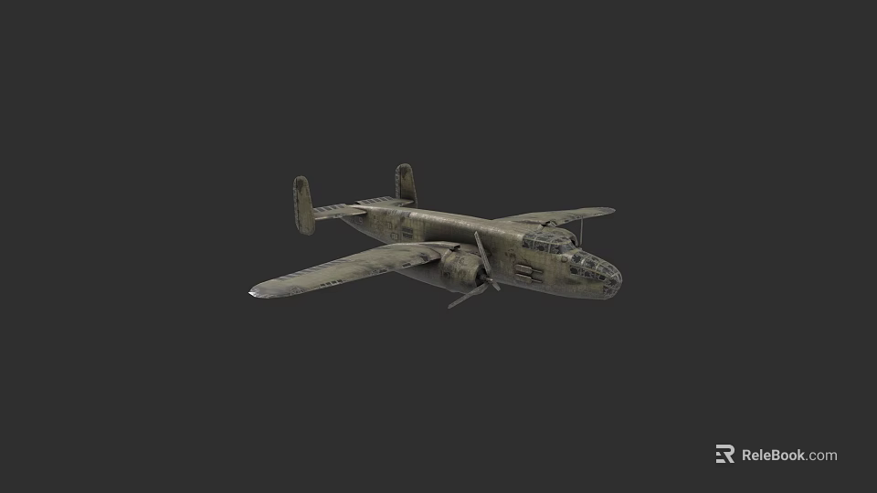 Vintage Fighter Jet 3D Model With Camouflage Paint Twin Wings And Dark Background 3d model 