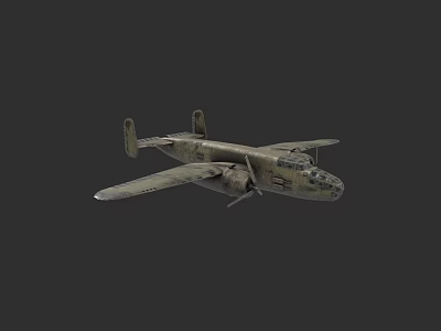 Vintage Fighter Jet 3D Model With Camouflage Paint Twin Wings And Dark Background 3d model