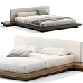 Modern Double Bed Design Featuring Stripe Bedding Wooden Headboard And Side Tables 3d model