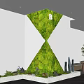 Indoor Vertical Moss Wall Design With Clock And Decorative Plants 3d model