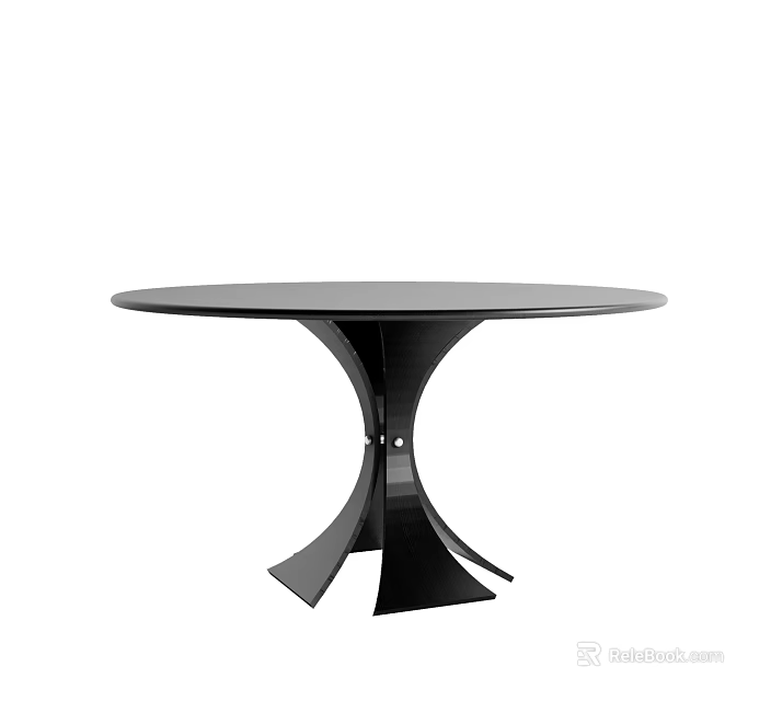 Round Black Dining Table With Modern Streamlined Pedestal Base Design 3d model 