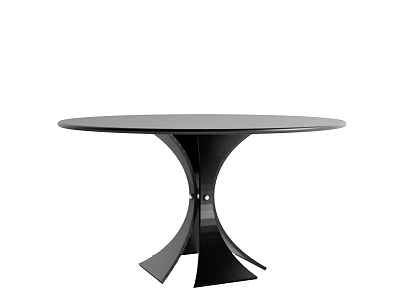 Round Black Dining Table With Modern Streamlined Pedestal Base Design 3d model
