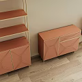 Stylish Pastel Pink Decorative Cabinets With Geometric Panel And Golden Metal Legs