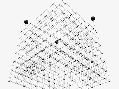 Geometric Chandelier Design with Interconnected Grid Lines and Black Spherical Bulbs 3d model