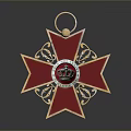 Decorative Star Shaped Household Item With Red Gold Accents And Central Crown Design
