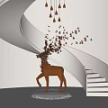 Modern Geometric Deer Sculpture Metal Carving With Spiral Staircase And Flying Butterfly Decorations