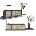 Japanese-style Reception Front Desk New Chinese-style Reception Front Desk Hotel Front Desk Stone Front Desk Dry Branches 3d model