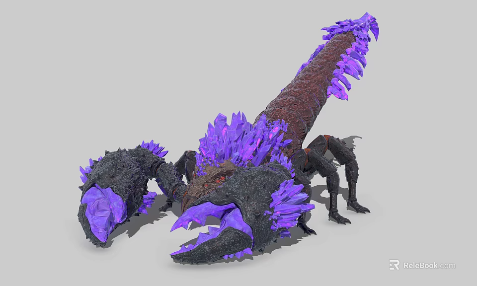 Mythical Scorpion Like Creature With Purple Crystal Spikes Dark Brown Body And Menacing Claws 3d model 