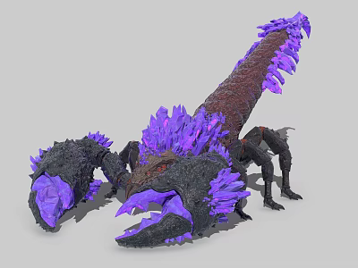 Mythical Scorpion Like Creature With Purple Crystal Spikes Dark Brown Body And Menacing Claws 3d model