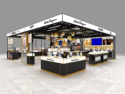 Elegant Luxury Boutique Store With Glass Display Counters Chandeliers And Marble Floor 3d model