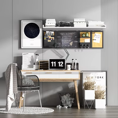 Modern desk chair desk chair combination 3d model