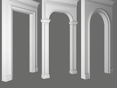 White Architectural Components Including Door Frames Arches And Columns With Decorative Carved Details 3d model