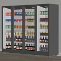 Commercial Multi Door Glass Front Gray Display Refrigerator With Wheels Stocked With Beverages