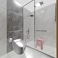 Modern Other Bathroom Interior With Marble Tile Walls Glass Shower Smart Toilet And Pink Stool