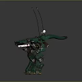Green Sci Fi Mechanical Robot Character With Four Legs Antenna And White Cross