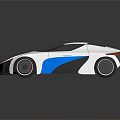 White Sports Car With Streamlined Design Blue Stripes And Sleek Modern Body