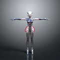 Cybernetic Game And Movie Character With Silver Metallic Body Red Glowing Lines And Outstretched Arms