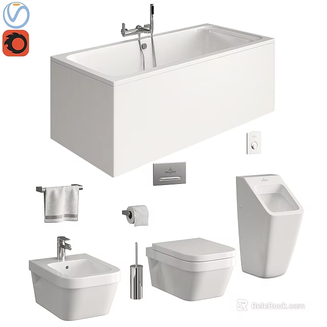Modern Toilet Design With Sink Urinal Bathtub And Bathroom Accessories 3d model 