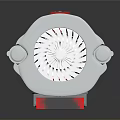 Contemporary Household Kitchen Device With Red Silver Finish And Internal Mechanism Parts