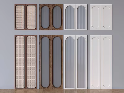 Various Design Wardrobe Doors With Wooden Glass Panel And Grid Styles 3d model