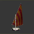 Decorative Sailboat with Orange and Red Striped Sail and Reflection