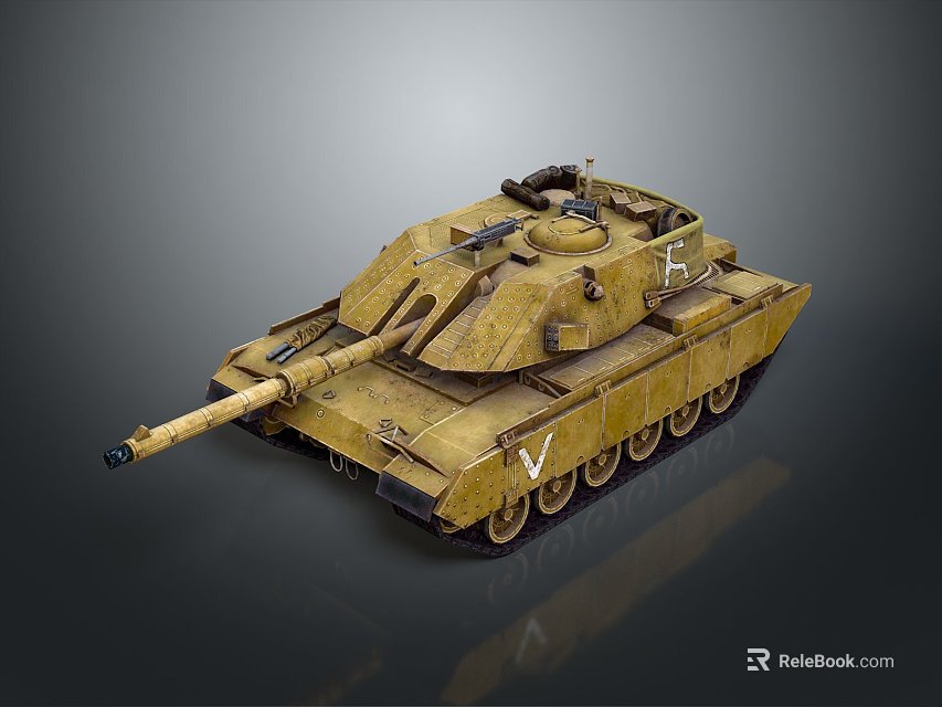 Vintage Military Tank with Weathered Yellow Exterior Turret Gun Barrel and Tracks Side View 3d model 