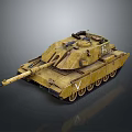 Vintage Military Tank with Weathered Yellow Exterior Turret Gun Barrel and Tracks Side View