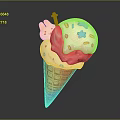 Delicious Ice Cream Cone With Waffle Cone Pink White Scoops And Colorful Sprinkles Blue Stars