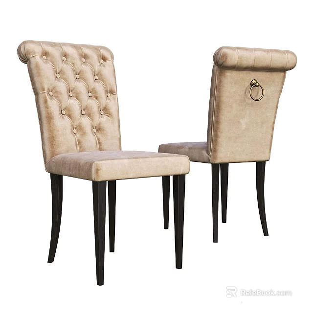 Beige Tufted Chairs With Backrest Metal Ring And Black Legs 3d model 