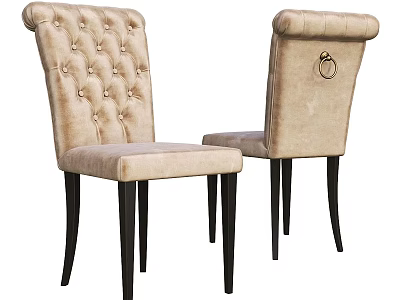 Beige Tufted Chairs With Backrest Metal Ring And Black Legs 3d model