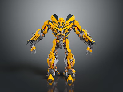 Game and Movie Character Yellow Mechanical Robot with Armor and Standing Pose 3d model