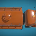 Vintage Orange Oil Truck With Yellow Warning Light On Blue Background