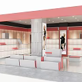 Modern Clothing Boutique With Pink And White Interior Shelves Mannequins Seating And Fashion Posters