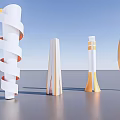 Modern Observation Deck Design With Multiple Spiral White And Orange Sculptural Structures