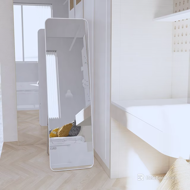 Modern White Bathroom Mirror With Wall Mounted Vanity And Towel Decor 3d model 