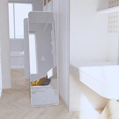 Modern White Bathroom Mirror With Wall Mounted Vanity And Towel Decor 3d model