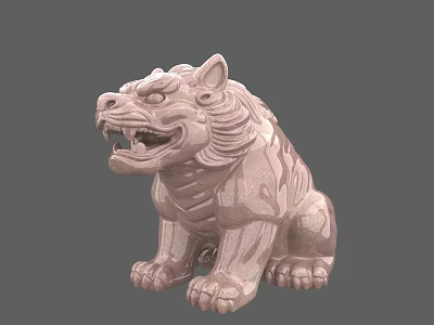 Traditional Mythical Beast Sculpture Carving With Sitting Posture And Textured Details 3d model