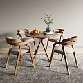 Modern Wooden Round Table and Chair Set with Gray Cushions for Indoor Dining Room